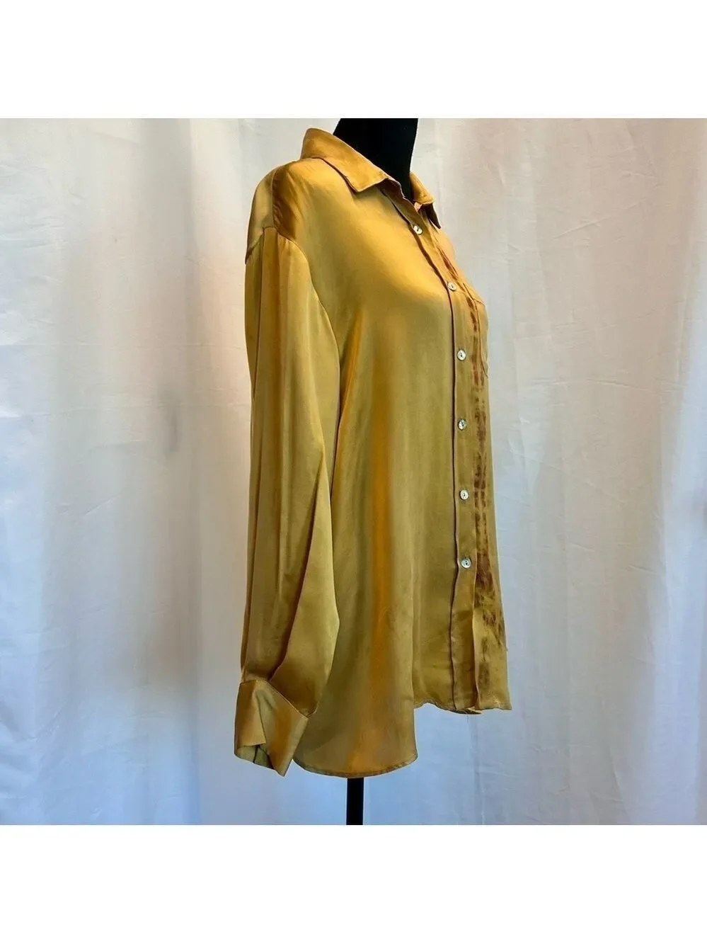 Zara studio collection mustard yellow artistic paint splatter blouse S NWOT RARE - Picture 3 of 15